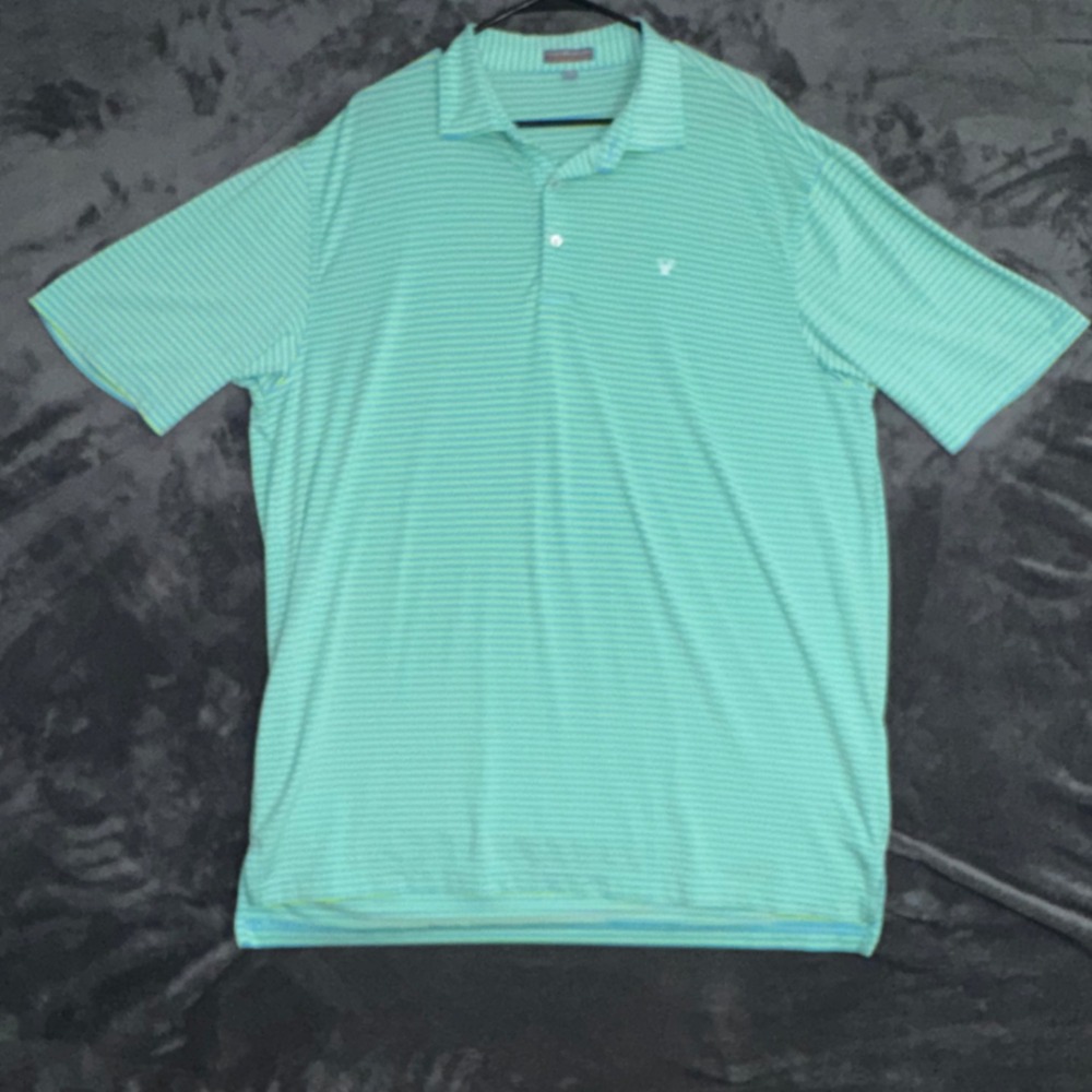 Mens XL Peter‎ Millar Polo Shirt Blue Green Excellent Summer Comfort Striped